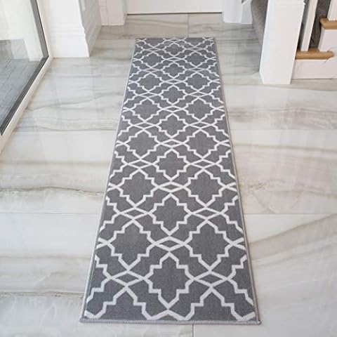 Geometric Trellis Runner Rug in Blue Grey Mustard Cover