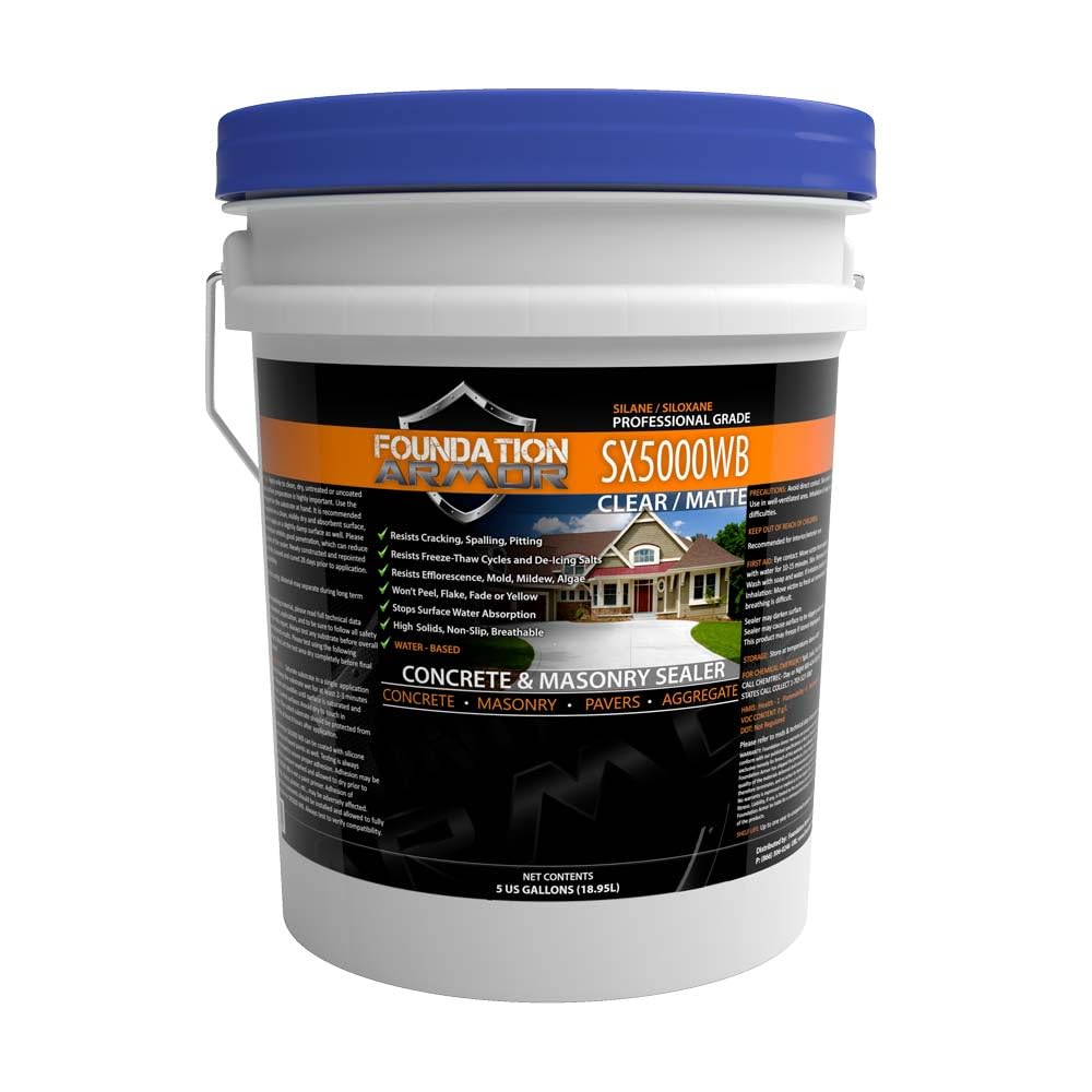 Armor SX5000 WB Natural-Look Penetrating Water-Based Silane Siloxane Concrete Sealer for Concrete, Brick, Pavers, and Natural Stone - 5 Gallon