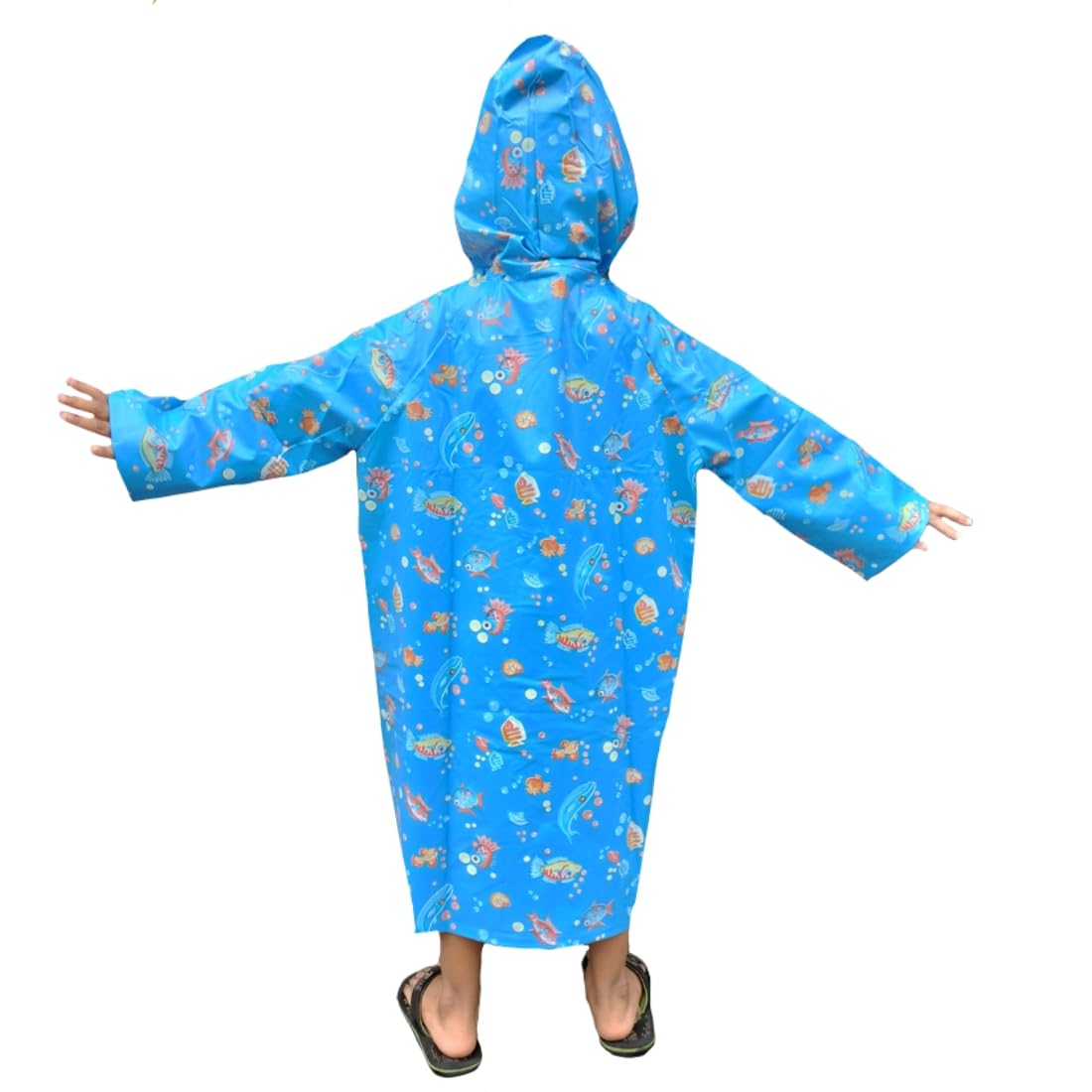 D8211K Raincoat for Kids Boys Girls with Hood, Polyester Rain Ponchos with Pockets and School Bag Coverage (IN, Age, 6 Years, 7 Years, Blue) 3