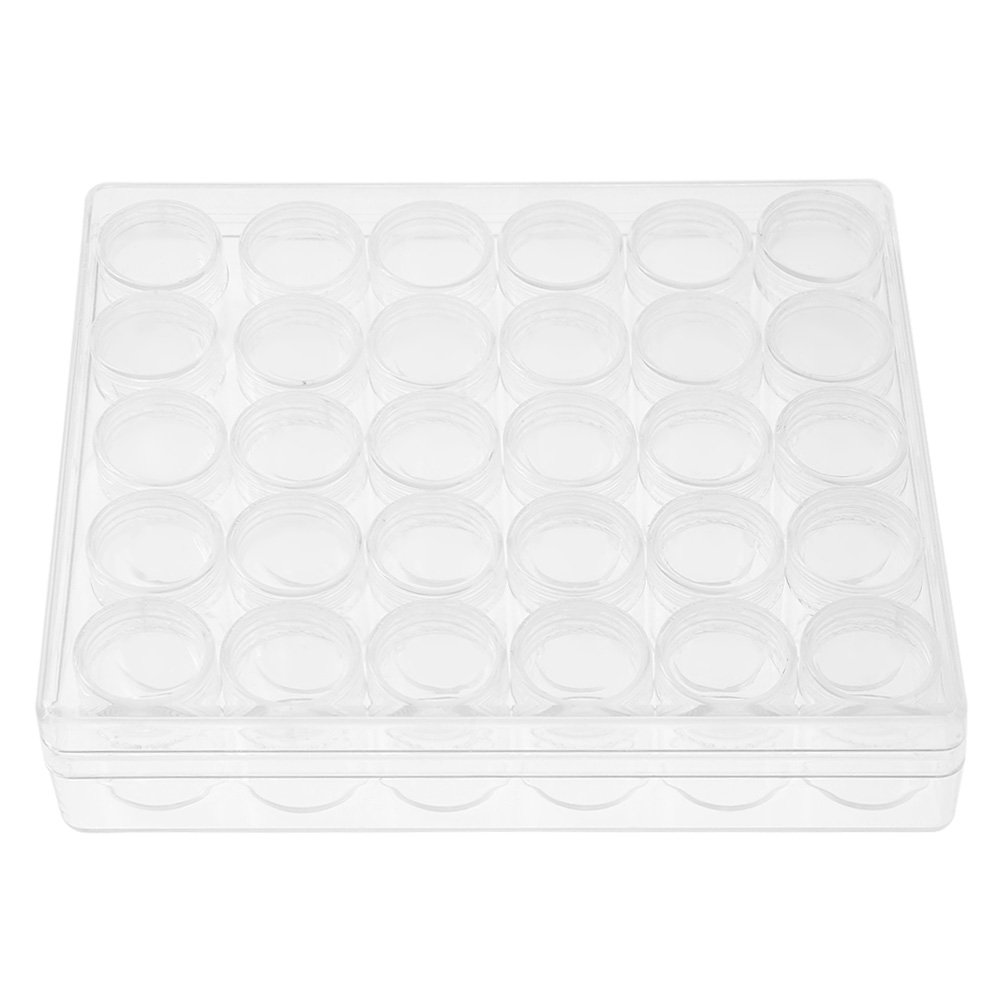 Yuecoom Bead Organizer, Clear Plastic Organizer, 30 pcs Clear Plastic Jewelry Bead Storage Small Round Container Jars with Rectangle Box