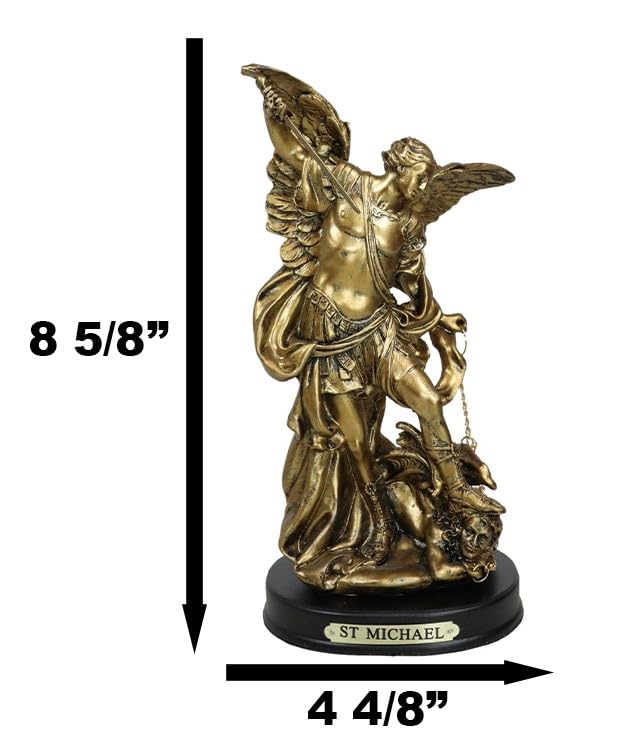 Estatua del Arcángel Miguel de 8 pulgadas en resina y base de madera miniatura 2