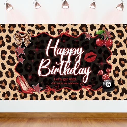 Bannière en Tissu à Motif léopard pour fête d'anniversaire Femme, décorations d'anniversaire à Motif guépard, bannière de Fond en Tissu à Suspendre à l'intérieur et à l'extérieur