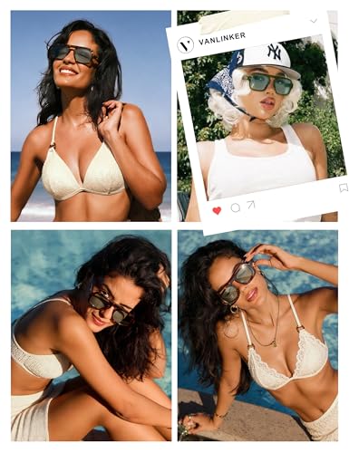 Image of VANLINKER Retro Square Aviator Sunglasses for Women Men 70s Vintage Style Trendy Flat Top Rectangle Sun Glasses VL9826