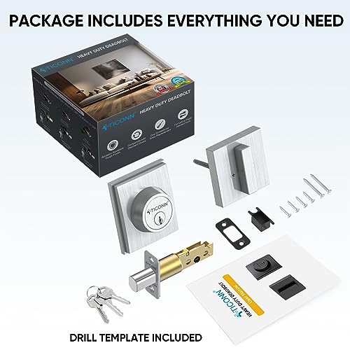 Image of TICONN Front Door Handle Set, Heavy Duty Square Door Lever & Single Cylinder Deadbolt Combo Reversible for Entrance Exterior Doors (Deadbolt Only)