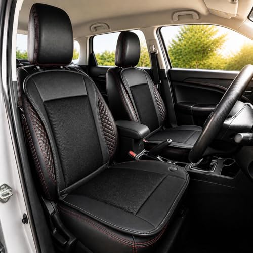 Image of Car Ventilated Cooling Seat Cushion Cover with 10 Powerful Fans & 3 Adjustable Cooling Levels, Breathable Fabric + Black Leather Universal Fit for All Cars, Large Airflow