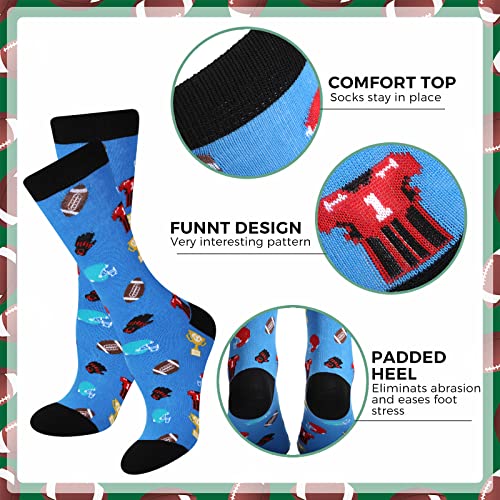 Coume 3 Pairs Novelty Football Socks Funny Gifts for Women Men Christmas Sports Themed Crew Socks Lover Gifts for Party Favor (Brown, Green, Blue, Football Style)2