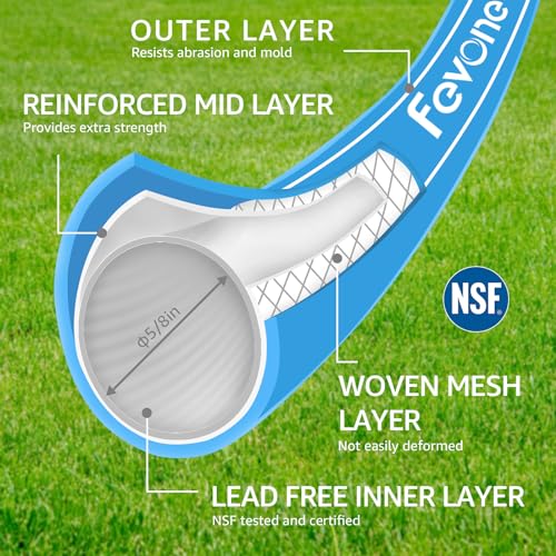 Fevone-Garden-Hose-150-ft-Heavy-Duty-Water-Hose-Hybrid-Polymer-Kink-Resistance-Lightweight-Flexibility-Durability-Leak-Free-Aluminum-Fittings-34-GHT-58-ID-600-PSI-Drinking-Water-Safe