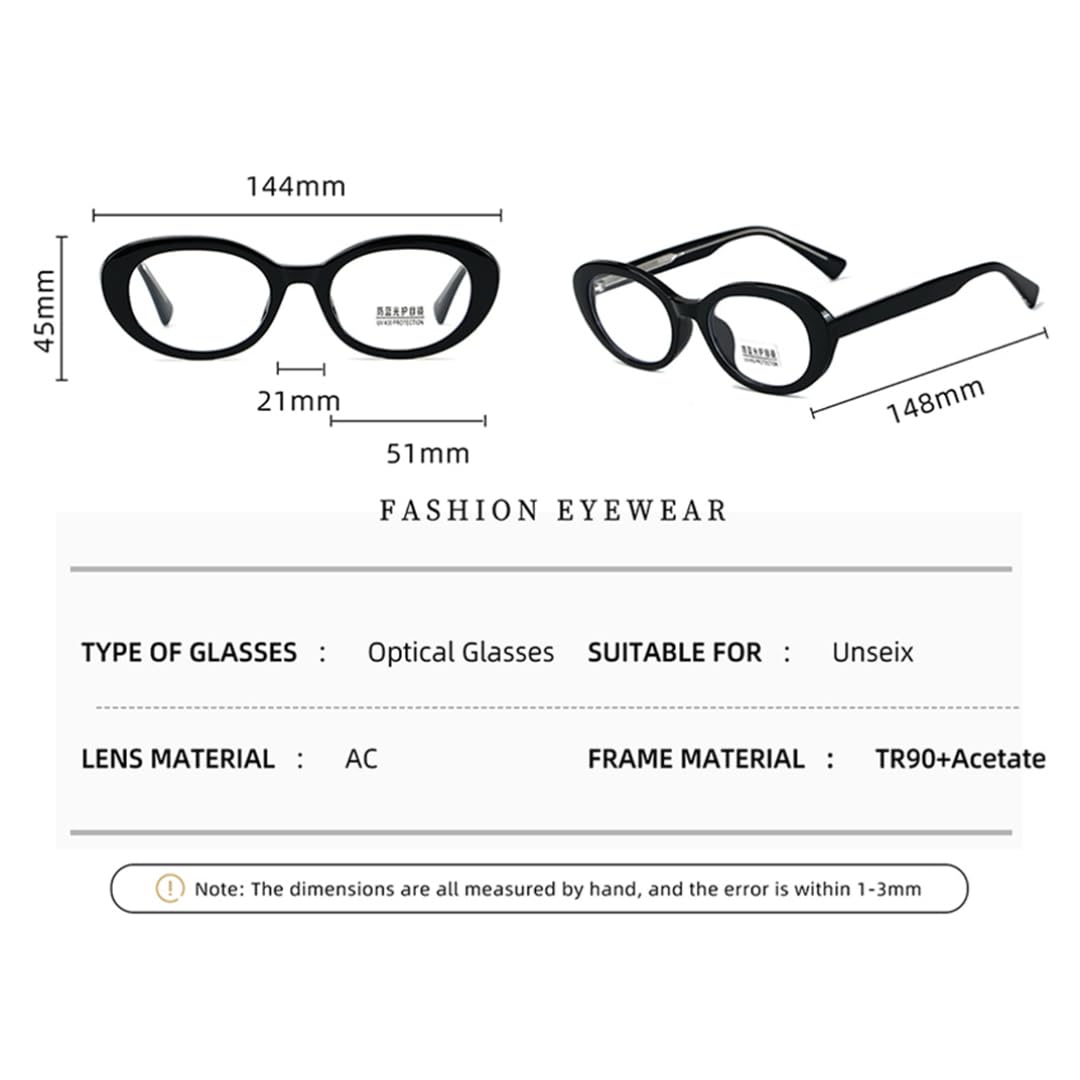 Occhiali ovali Tr90 anti luce blu, lenti trasparenti, occhiali da vista alla moda da donna, montatura in acetato (nero con lenti trasparenti)