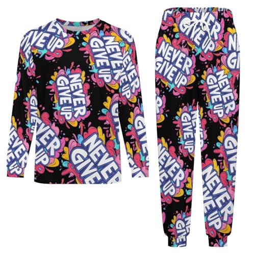 Never Ever Give Up Pajama Set Long Sleeve Lounge Sets Sleepwear 2 Pjs Nightwear for Men Women3