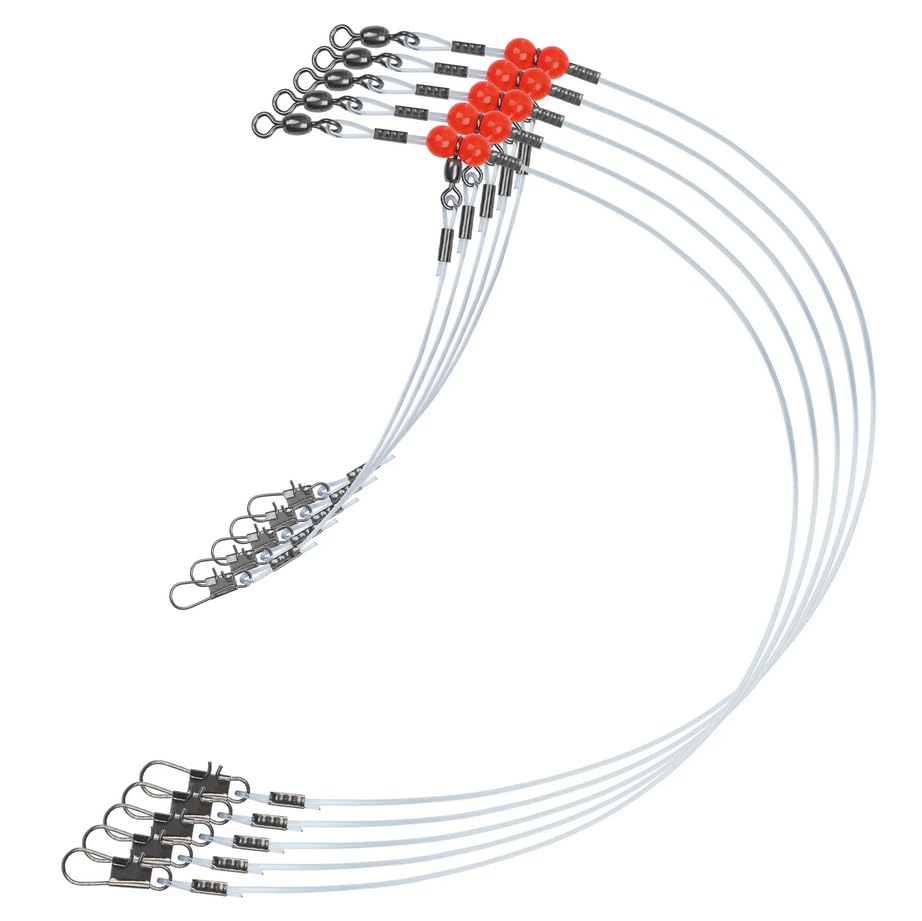 Fishing Leaders Saltwater Fishing Rigs Fishing Bottom Rigs Clear Nylon Leader Surf Fishing Rigs Fishing Wire Leaders Rig Fishing Leaders with Swivel Snaps Beads 1Arm / 2Arm (12 PCS, 1 Arm)