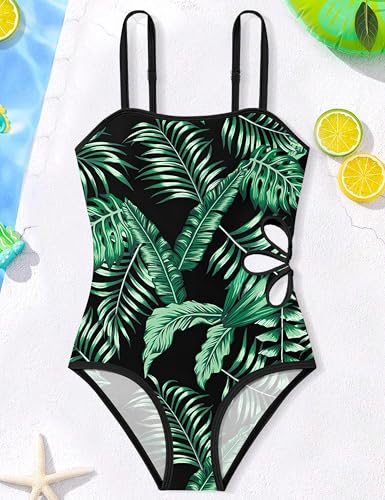 Image of Shallmu Girls Swimsuit Color Block Adjustable Straps One Piece Summer Bathing Suit for Girls 9-16 Years