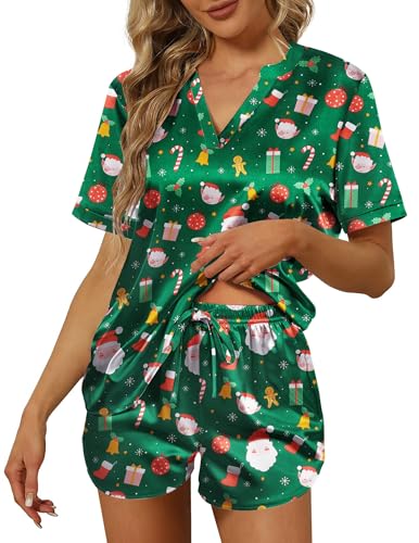 Ekouaer Silk Pajamas for Women Short Sleeve Satin Sleepwear Two-piece Pjs Set Soft V Neck Loungewear...