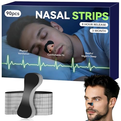 Nasal Strips 90 Pieces Extra Strength Nose Strips for Breathing with Strong Adhesion Anti Snoring Aids for Men & Women Blocked Nose Relief Drug-Free Improves Sleep and Workout Performance