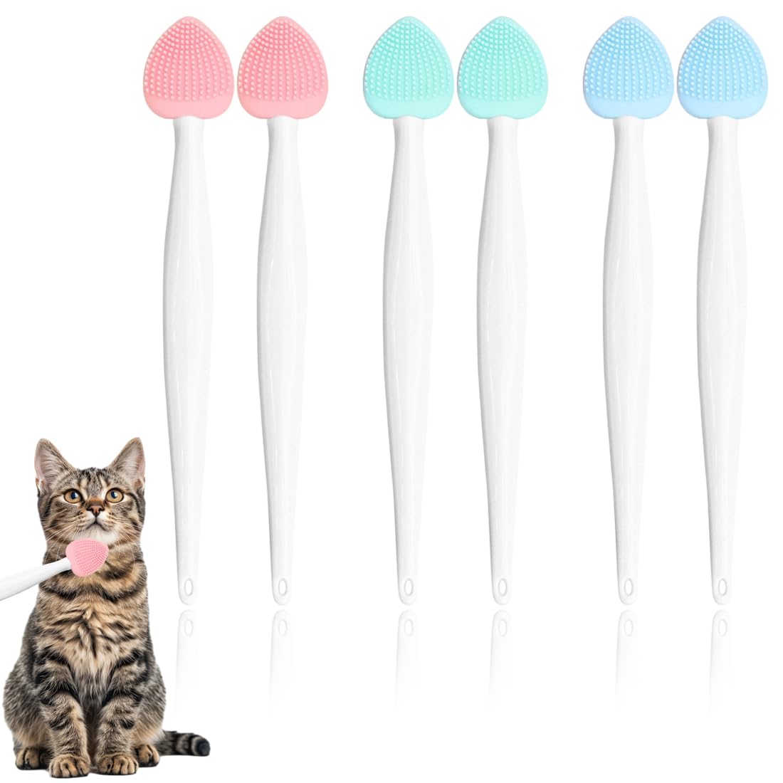 JEYORZY 6 Piezas Cepillo Para Barbilla de Gato,Depurador de Silicona Para Limpiador de Barbilla de Gatos,Elimina Suavemente los Puntos Negros de la Barbilla de Gato Para Gatos