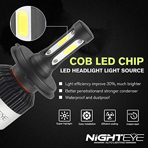 Image of NIGHTEYE NE-0150 H4 LED Headlight Bulb Hi /Low Beam Xenon Light Conversion Kit for Cars (White, 72W, 2 Bulbs)
