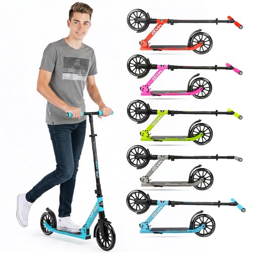 Folding Kick Scooter with Suspension for Adults and Teens – Adjustable Handlebar – Big 200mm Wheels – Lightweight Frame – 250lbs Capacity – Madd Gear Metro Cruise 250
