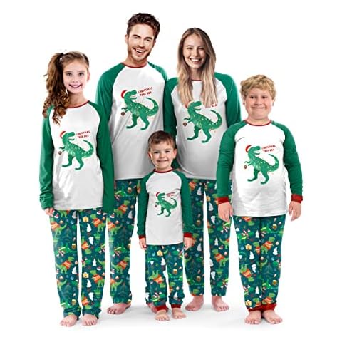 SUNNYBUY Family Christmas Pjs Matching Sets,Holiday Pajamas Xmas Jammies for Family or Couples, Dinosaur, Women L Cover