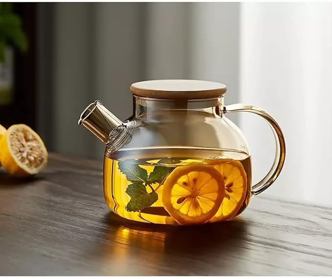 Image of PrimeWorld Borosilicate Glass Teapot - 1L | Stovetop Safe Transparent Kettle with Bamboo Lid & Removable Filter Spout | Elegant Glass Tea Pot for Loose Leaf Tea, Coffee & Herbal Infusions