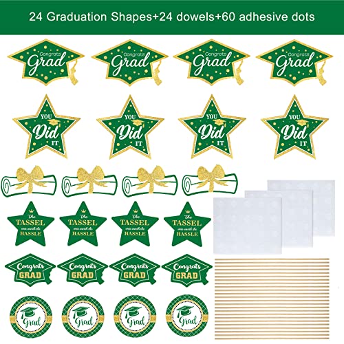 Image of Green and Gold Graduation Decorations Set of 24 Class of 2026 Table Decor Congrats Grad Party Centerpiece Sticks Table Toppers Graduation Party Supplies