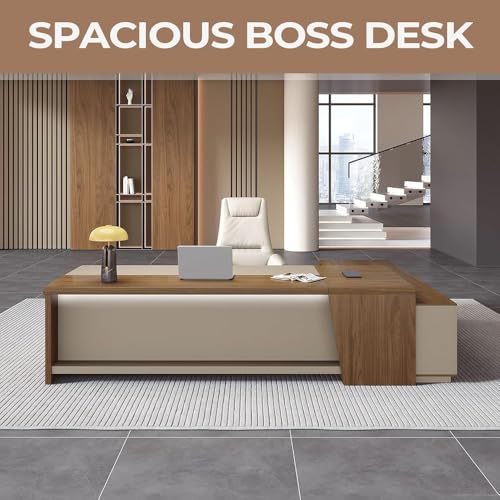 Image of Lakdi The Furniture Co Luxury Executive Director Table with Premium Wood Finish and Beige Panels, Spacious Modern Office Desk for CEO & Director Cabins - LDL-728