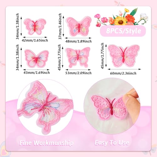Crafans 40Pcs Butterfly Lace Patches Pearl Pink Butterfly Embroidery Sew on Patch Badges Dress Sewing Insect Embroidered Applique Patches Craft for Sewing Project - Image 4
