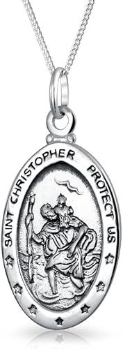 Bling Jewelry Medalla religiosa unisex personalizada con medallón ovalado redondo de Santa Teresa San Cristóbal Collar con colgante para mujeres,