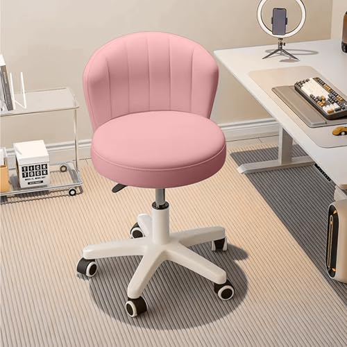 Image of Small Desk Chair Round Rolling Chair with Back PU Leather Height Adjustable Swivel Vanity Work Computer Stool Chair for Home Office Bedroom