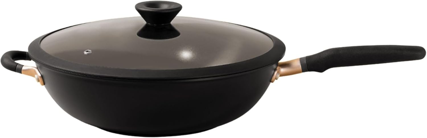 Meyer Nonstick Wok with Glass Lid | 12.5" Induction Compatible Stir Fry Pan | Hard Anodized | Dishwasher Safe | Oven Safe | Matte Black with Silicone Handles | Accent Series Cookware | 12.5inch/32cm - Thumbnail 3