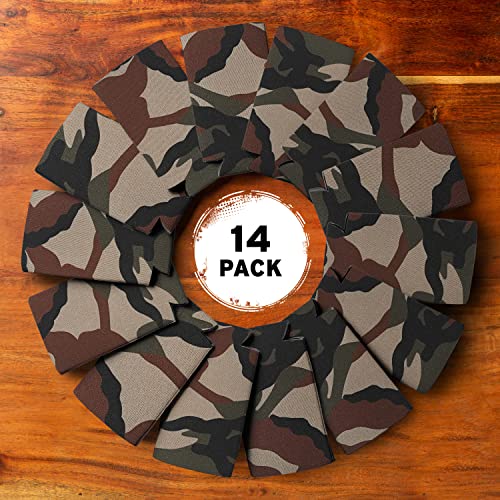 Image of Slim Can Cooler Sleeves (14-Pack) Soft Slim Can Koolie for White Claw Seltzer & Slim Beer - HTV Blanks for Vinyl Projects - Skinny Can Koolies Bulk - Tall Can Coolies for Slim Cans (Classic Camo)