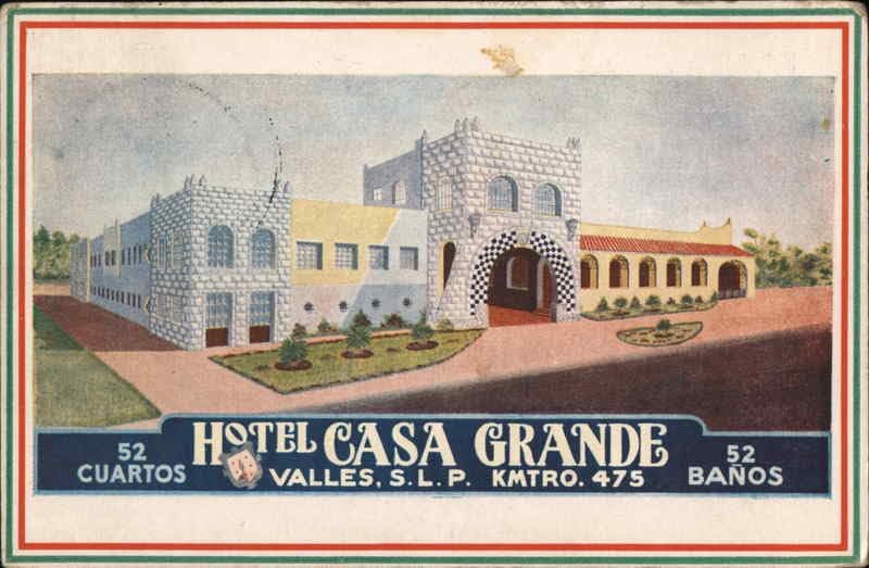 Hotel Casa Grande Valles, Mexico Original Antique Postcard 1938