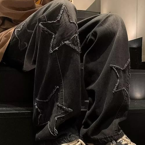 Mens Loose Fit Jeans Wide Leg Jeans Men Retro Jean for Men Baggy Embroidery Aesthetic Denim Pants4