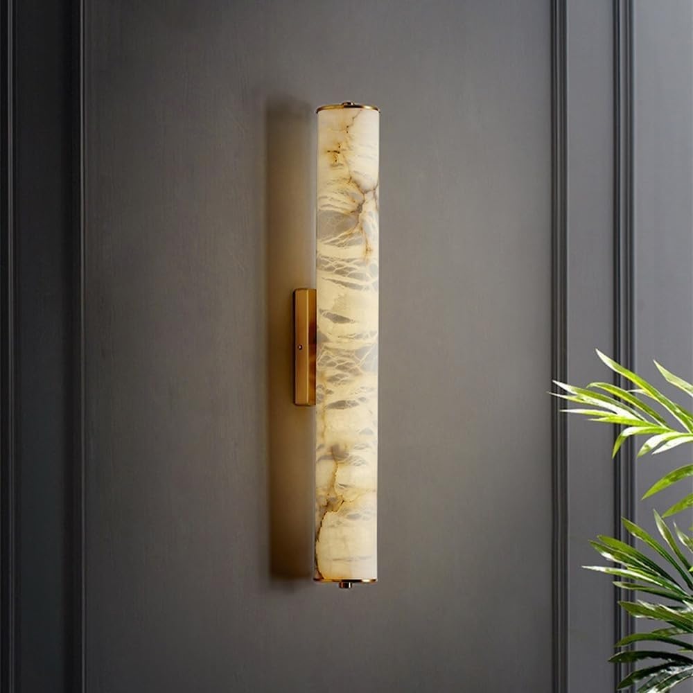 Hertl Marble Bathroom Vanity Linear Wall Sconce Modern Minimalist Long Wall Light Bar White Stone Alabaster Wall Lamp Hardwired Bedside Lighting Fixture for Bedroom Living Room Porch Hallway (Color :