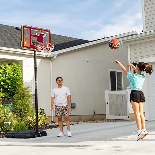 Image of Lifetime NBA Miami Heat Portable Basketball Hoop, Adjustable Height 7.5-10 Ft, 44 Inch Shatterproof Fusion Backboard, Base with Wheels