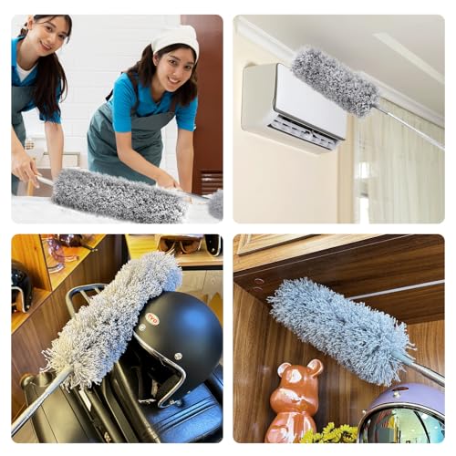 Image of Cobweb Duster with Extension Pole, Spider Web Brush and Washable Ceiling Duster Kit, 15-100 Inch Long High Rigidity Handle Aluminum Telescoping Pole for Ceiling Fan, Furniture, Ceiling Corner (Grey)