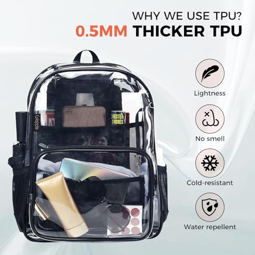 Image of Gloppie Clear Backpack - Heavy-Duty TPU Security Bookbag for Work, Travel & Stadium Events | Fits 15.6 inch Laptop