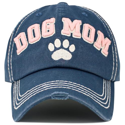 Image of KBETHOS Dog Cat Mom Dad Theme Womens Baseball Cap Distressed Vintage Unconstructed Embroidered Patch Hat