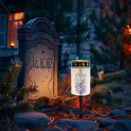 Image of Cross and Peace Dove Light for Prayer Cemetery Solar Lights for Grave Cemetery Decor Candle Lamp Waterproof Solar Power Light Eternal Lights for Graves Cemetery Memorial Gift 2 PCS