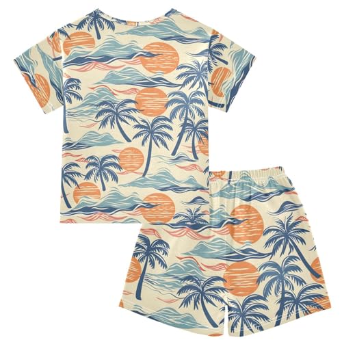 ALAZA Coconut Tree Moon Palm Tree Pajamas Short Sleeve 2 Piece Sleepwear Top and Bottom Pajama Set Unisex2