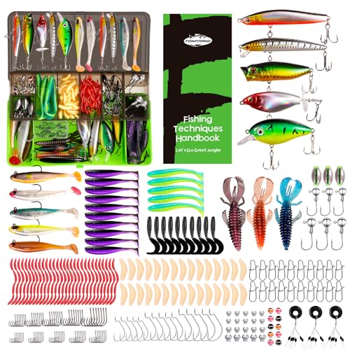 FONMANG Fishing lures-2026 New Fishing Lure kit for Bass Trout Tackle Box with Tackle Included Fishing Plugs Swimbait Minnows Soft Baits Hooks & Weights Accessories (H1-279pcs All-in-One)