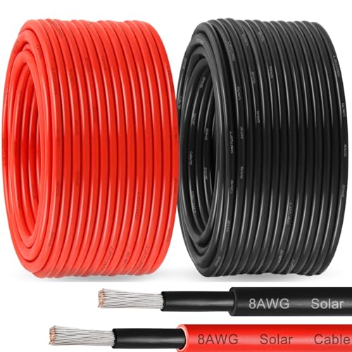 Solar Pane Wire 8 AWG - Solar Extension Cable 200Ft Black & 200Ft Red 8 Gauge Tinned Copper PV Wire for Outdoor Automotive RV Solar Panel Boat Marine (Black+Red)