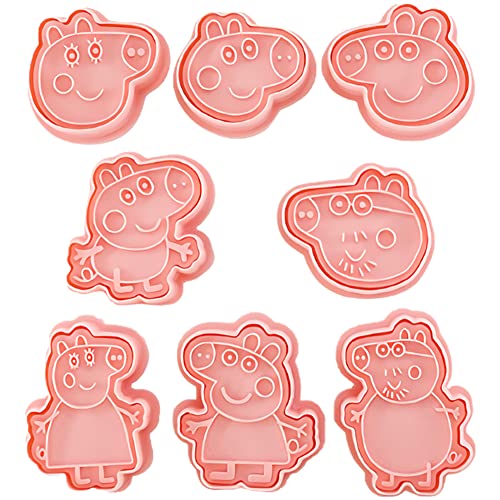 Emporte Pièces Peppa, 8PCS Peppa Décoration Moule Biscuit Plastique, Chien Emporte Piece Enfants Moule Biscuit Pour Biscuits Chocolat Gateau Pâtisserie - Rose