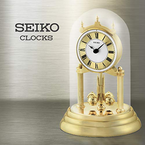 SEIKO 9 Inch Anniversary Mantel Clock with Glass Dome & Rotating