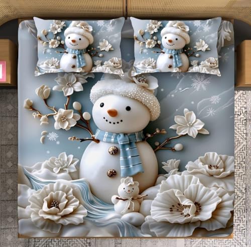 Image of Digital Printed Heavy Quality Glace Cotton 7D Bedsheet for Double Bed, 90 inch x 100 inch Flat Bedsheet with 2 Matching Pillow Covers, 300 TC (Snow Man)