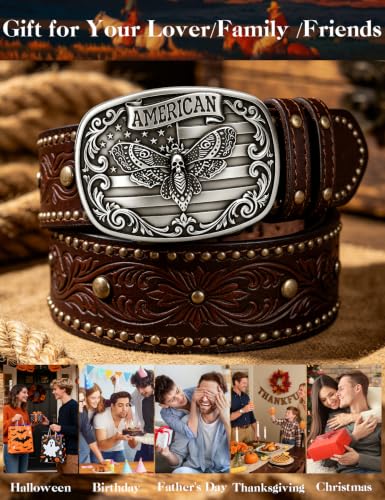 Image of Turquoise Belt Buckle for Men Western Texas Longhorn Bull Rodeo Belt Buckle American Cowboy Chic Gift