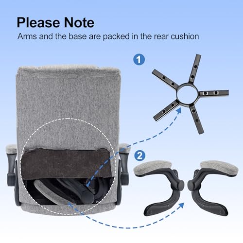 LIYURUI Drehstuhl Ergonomischer Bürostuhl, hochklappbare Armlehnen/110° Schaukeln/weiche...