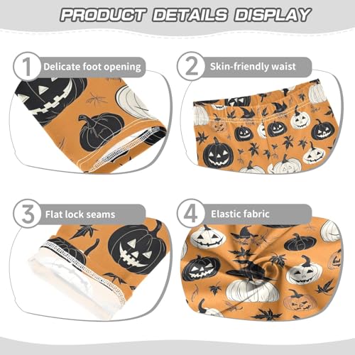 Girls' Athletic Leggings Ankle Length Yoga Dance Pants Kids Teen 4T Black and White Pumpkin Leave3