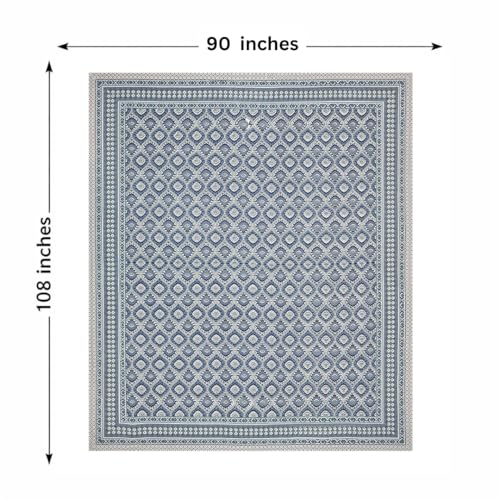 Image of elanorhomes 100% Cotton King Size Bedsheet, 240 TC Soft Breathable Bed Sheet with 2 Pillow Covers, Hand Printed Cotton Bedsheet for Double Bed, Machine Washable, 90x108 inch (Neeli Jaali)