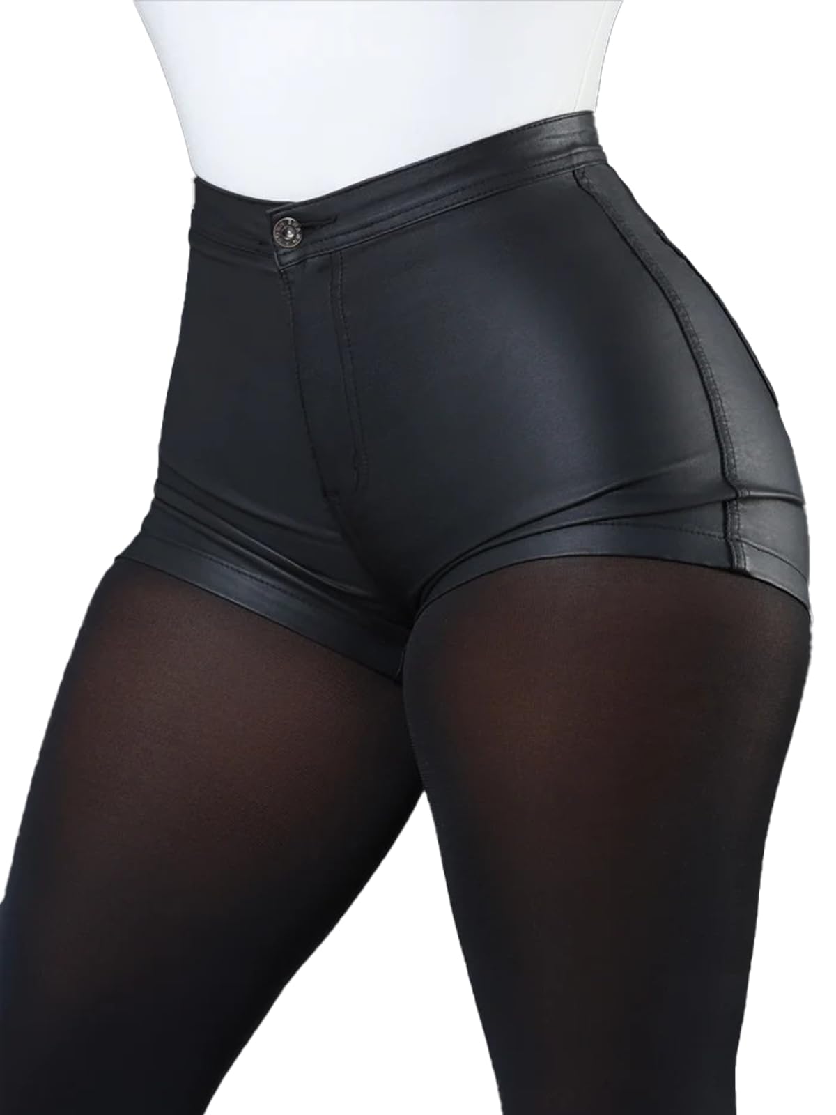 Women's Black Faux Leather Shorts High Waist Sexy Mini Booty Hot Shorts