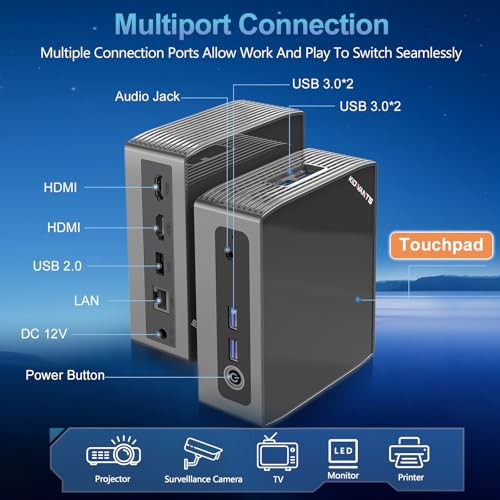Image of KN1 Mini PC Touch PC Intel N4000(up to 2.6GHz),8GB LPDDR4 128GB eMMC,Support M.2 SSD Expansion (512GB /2TB),Support 4K Dual Display, 2.4G /5G WiFi,BT 5.0,USB 3.0,Mini Desktop Computer for Home /Office