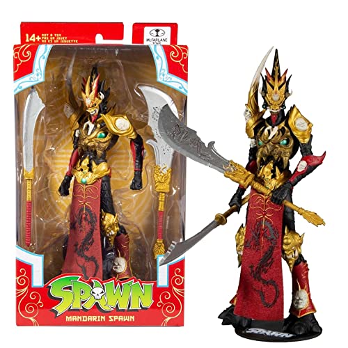 Accessori inclusi: La figura Mandarin Spawn viene fornita con due armi a spada e una base da collezione che ti consente di visualizzare la tua figurina.